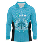 New Zealand Custom Long Sleeve Polo Shirt Fire Basketball Maori Tribal Sky Blue - Aussie Hoodie