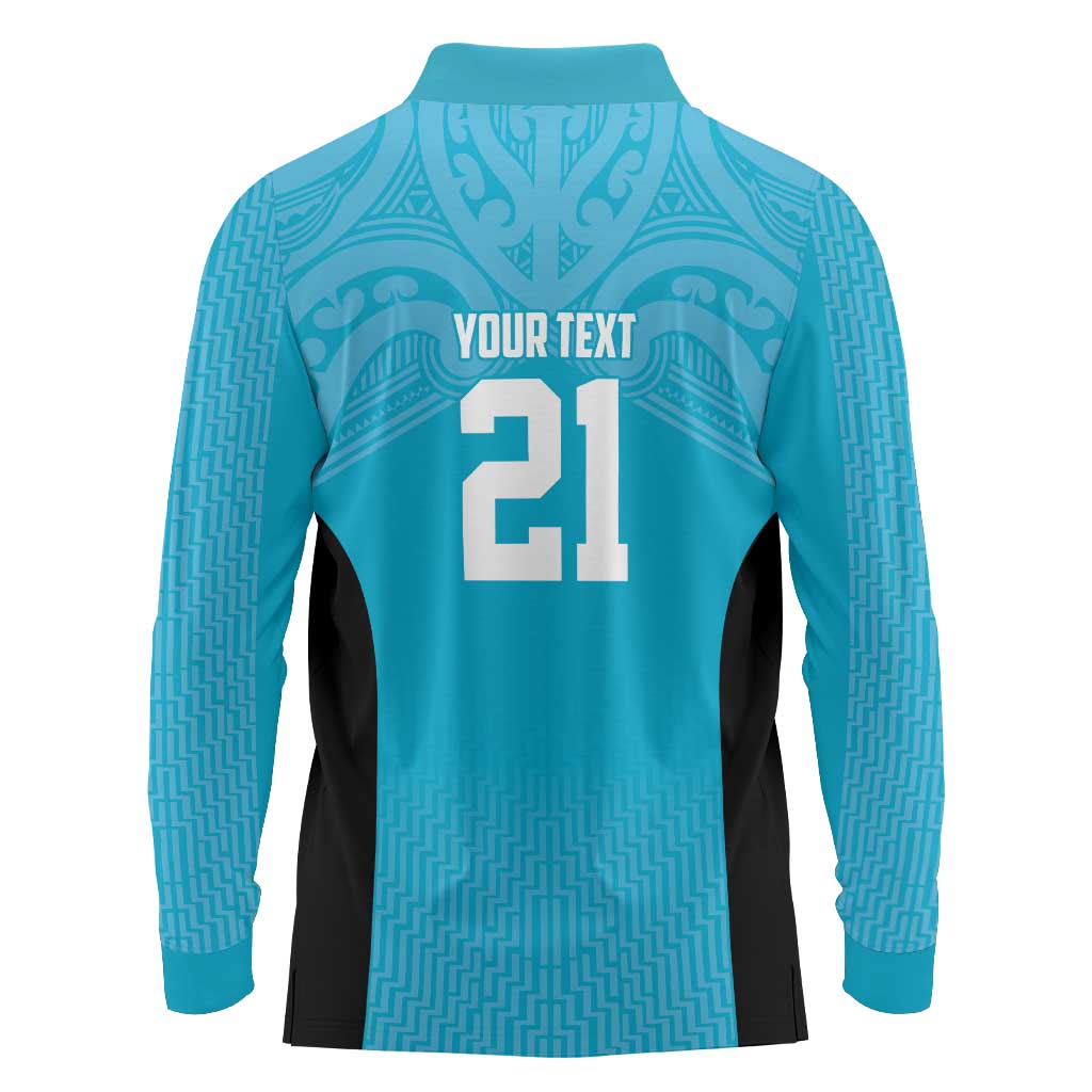 New Zealand Custom Long Sleeve Polo Shirt Fire Basketball Maori Tribal Sky Blue - Aussie Hoodie