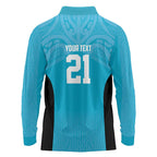 New Zealand Custom Long Sleeve Polo Shirt Fire Basketball Maori Tribal Sky Blue - Aussie Hoodie