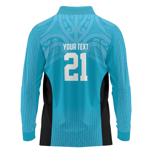 New Zealand Custom Long Sleeve Polo Shirt Fire Basketball Maori Tribal Sky Blue - Aussie Hoodie