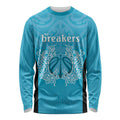 New Zealand Custom Long Sleeve Shirt Fire Basketball Maori Tribal Sky Blue - Aussie Hoodie