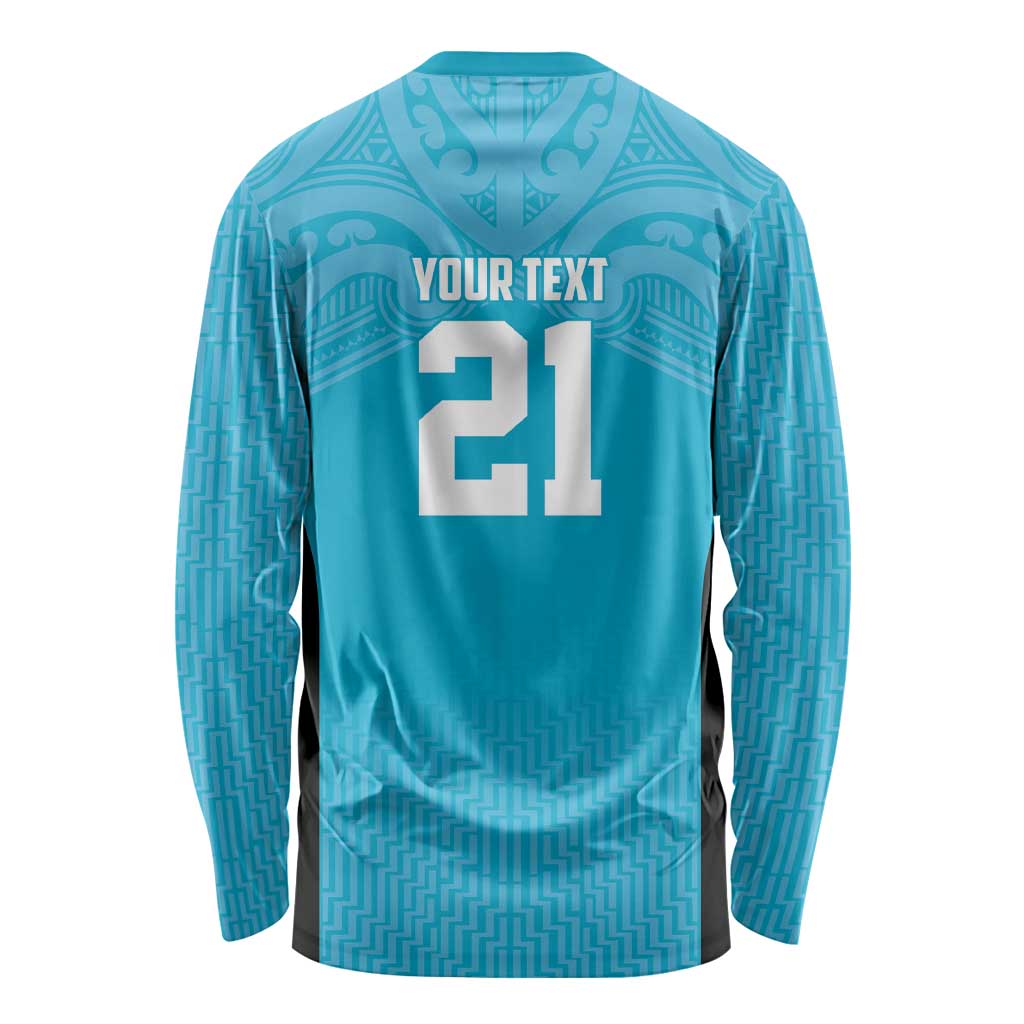 New Zealand Custom Long Sleeve Shirt Fire Basketball Maori Tribal Sky Blue - Aussie Hoodie