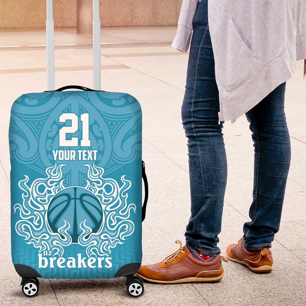 New Zealand Custom Luggage Cover Fire Basketball Maori Tribal Sky Blue - Aussie Hoodie