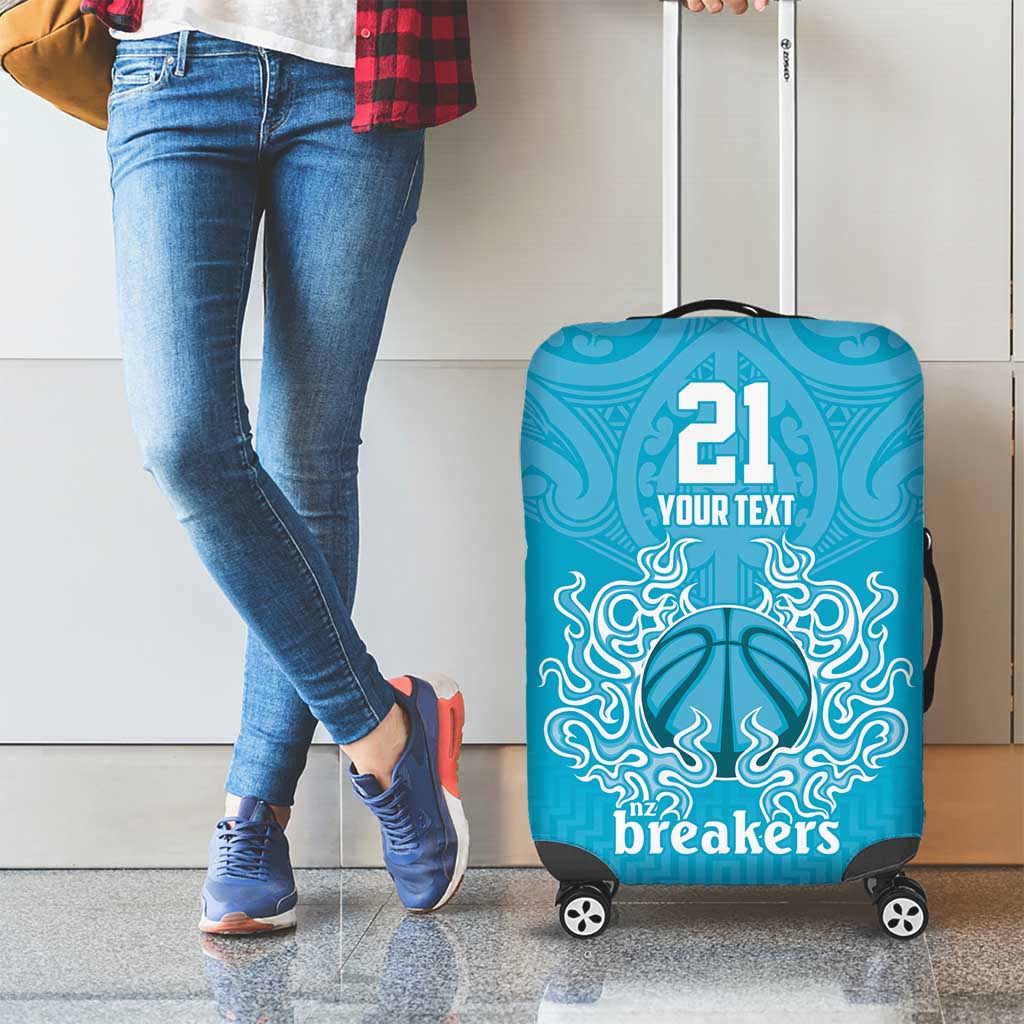 New Zealand Custom Luggage Cover Fire Basketball Maori Tribal Sky Blue - Aussie Hoodie