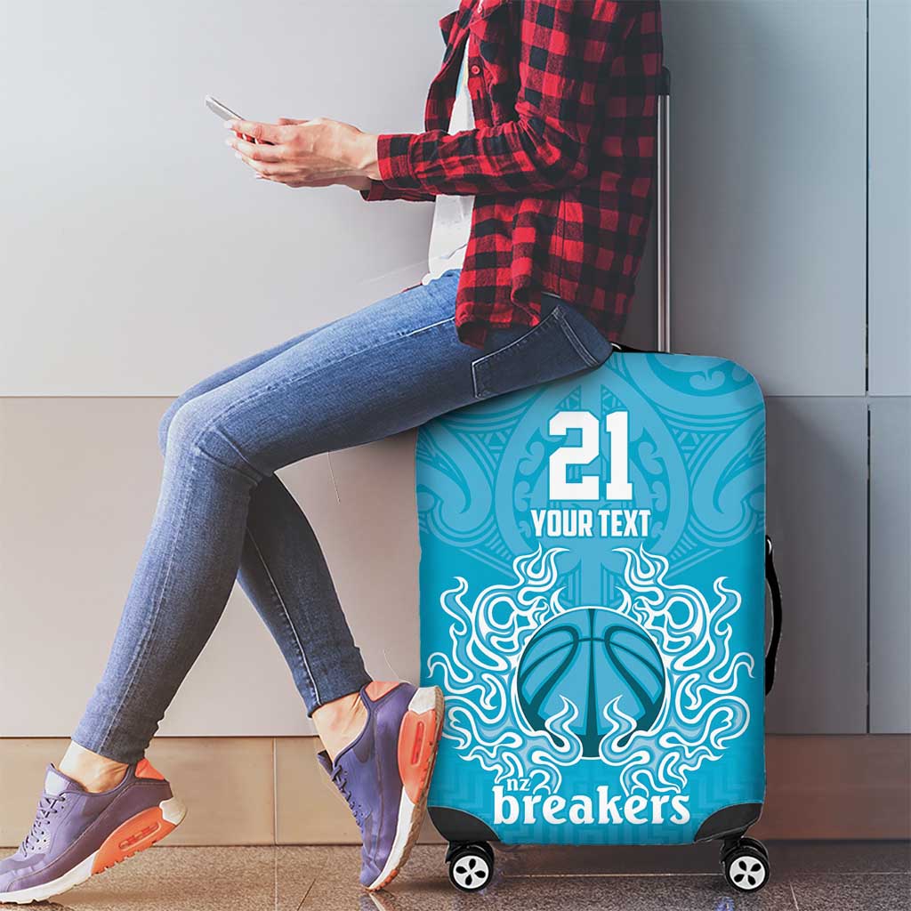 New Zealand Custom Luggage Cover Fire Basketball Maori Tribal Sky Blue - Aussie Hoodie
