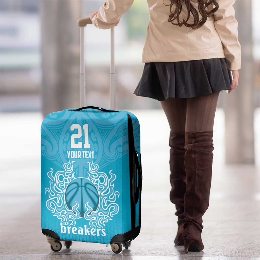 New Zealand Custom Luggage Cover Fire Basketball Maori Tribal Sky Blue - Aussie Hoodie