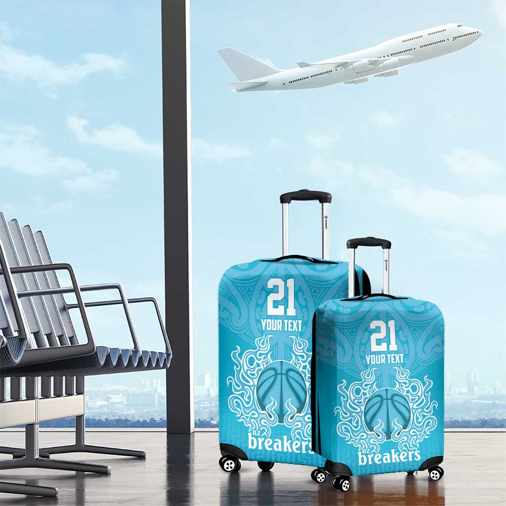 New Zealand Custom Luggage Cover Fire Basketball Maori Tribal Sky Blue - Aussie Hoodie