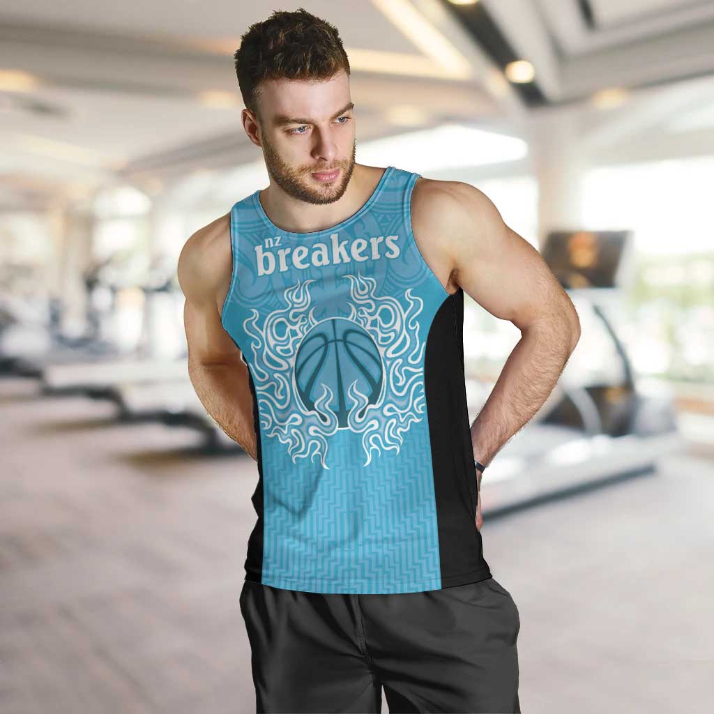 New Zealand Custom Men Tank Top Fire Basketball Maori Tribal Sky Blue - Aussie Hoodie