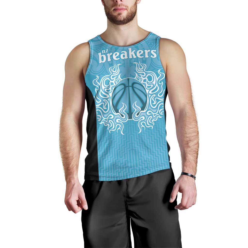 New Zealand Custom Men Tank Top Fire Basketball Maori Tribal Sky Blue - Aussie Hoodie