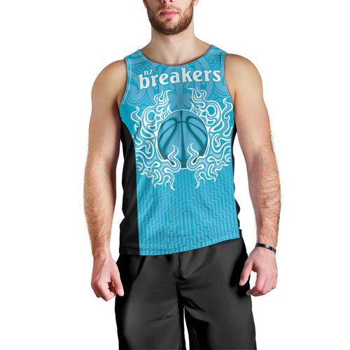 New Zealand Custom Men Tank Top Fire Basketball Maori Tribal Sky Blue - Aussie Hoodie