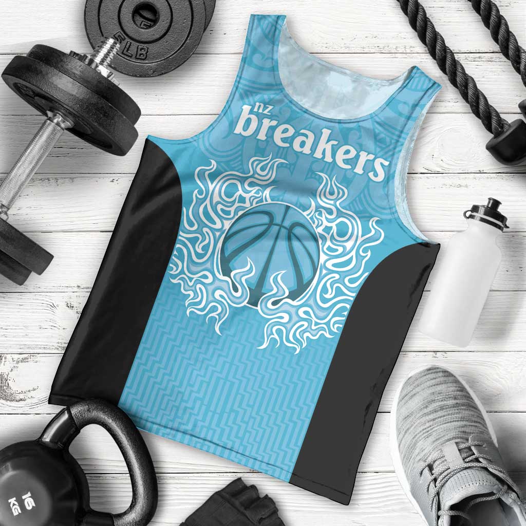 New Zealand Custom Men Tank Top Fire Basketball Maori Tribal Sky Blue - Aussie Hoodie