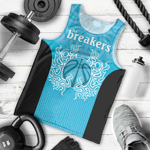New Zealand Custom Men Tank Top Fire Basketball Maori Tribal Sky Blue - Aussie Hoodie