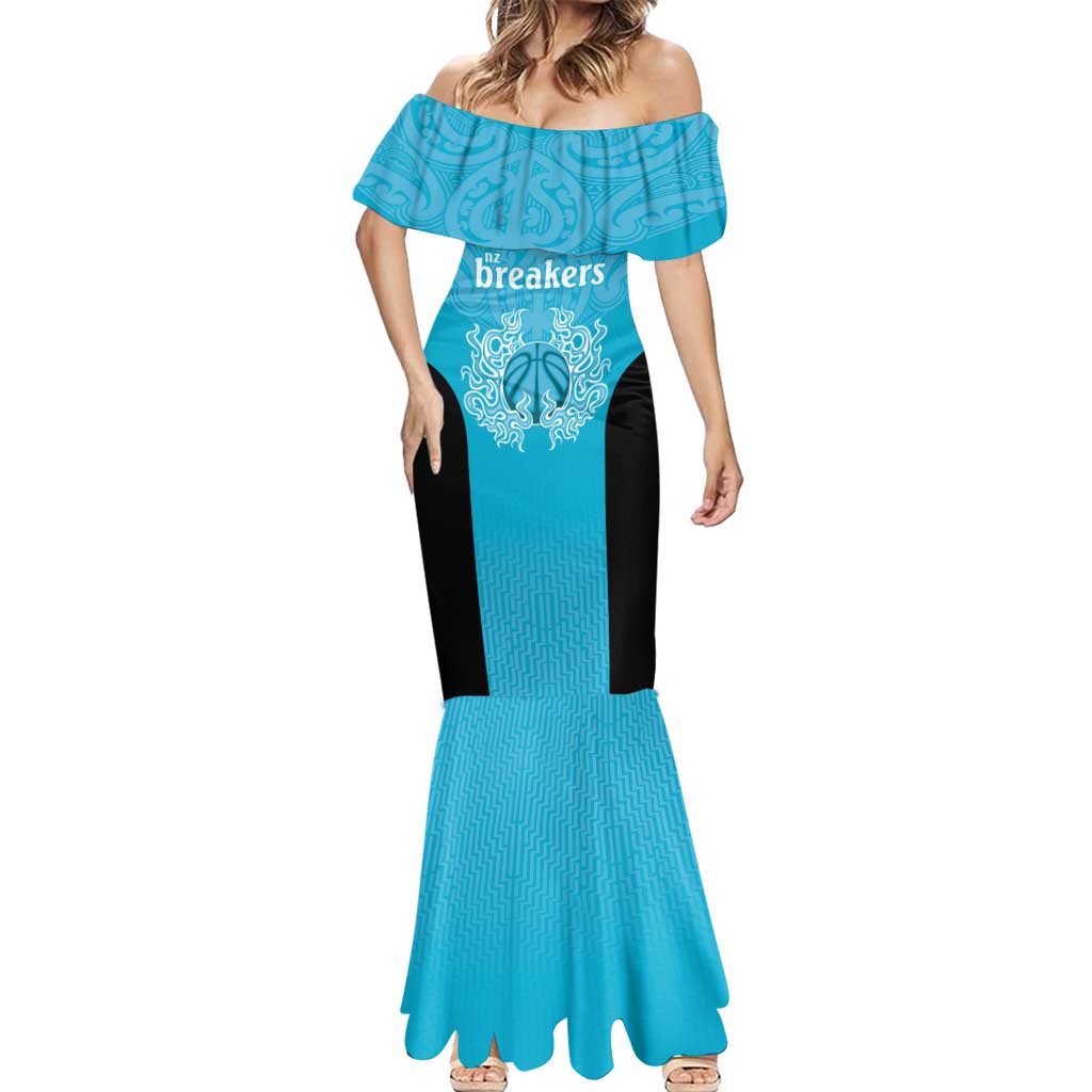New Zealand Custom Mermaid Dress Fire Basketball Maori Tribal Sky Blue - Aussie Hoodie