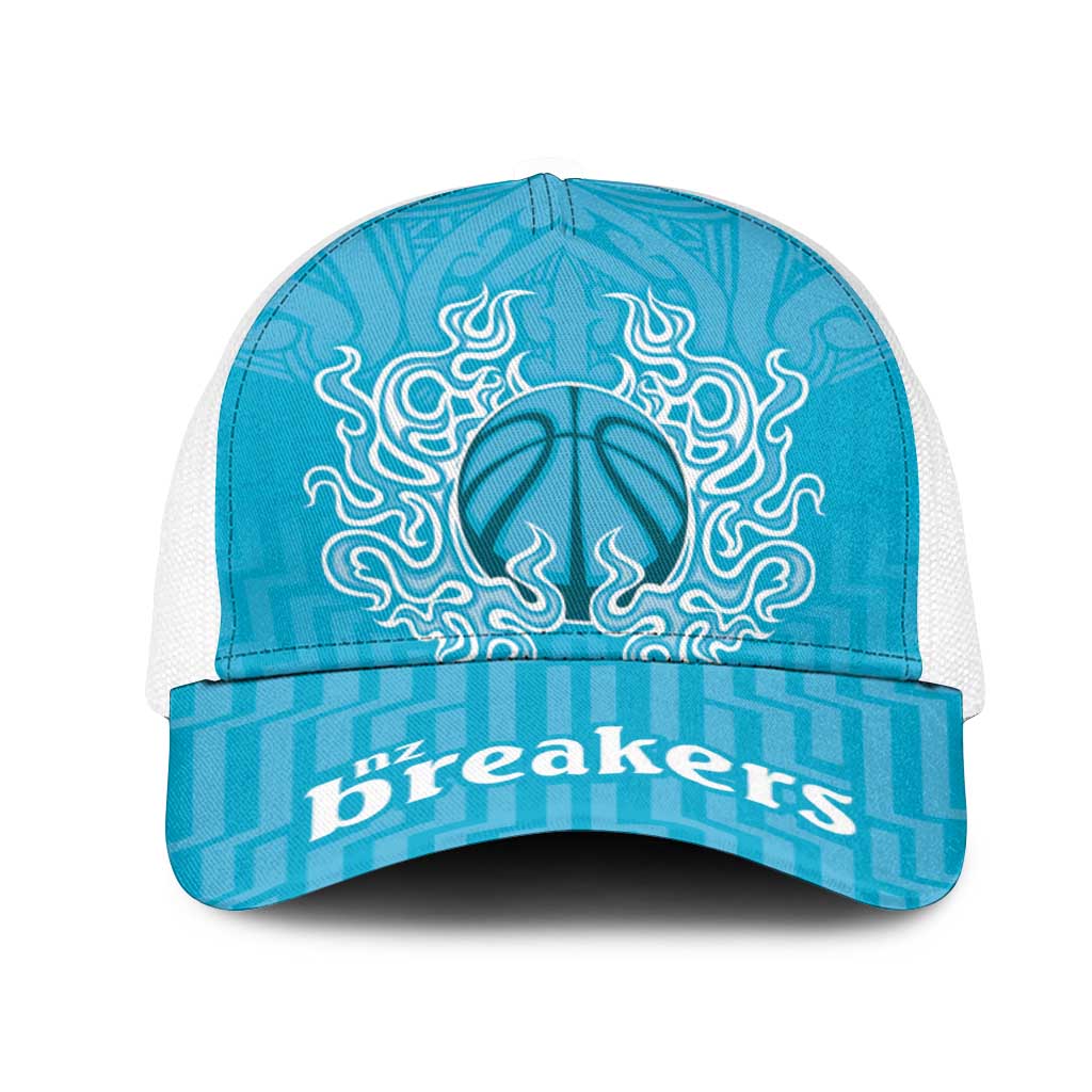 New Zealand Mesh Trucker Cap Fire Basketball Maori Tribal Sky Blue - Aussie Hoodie