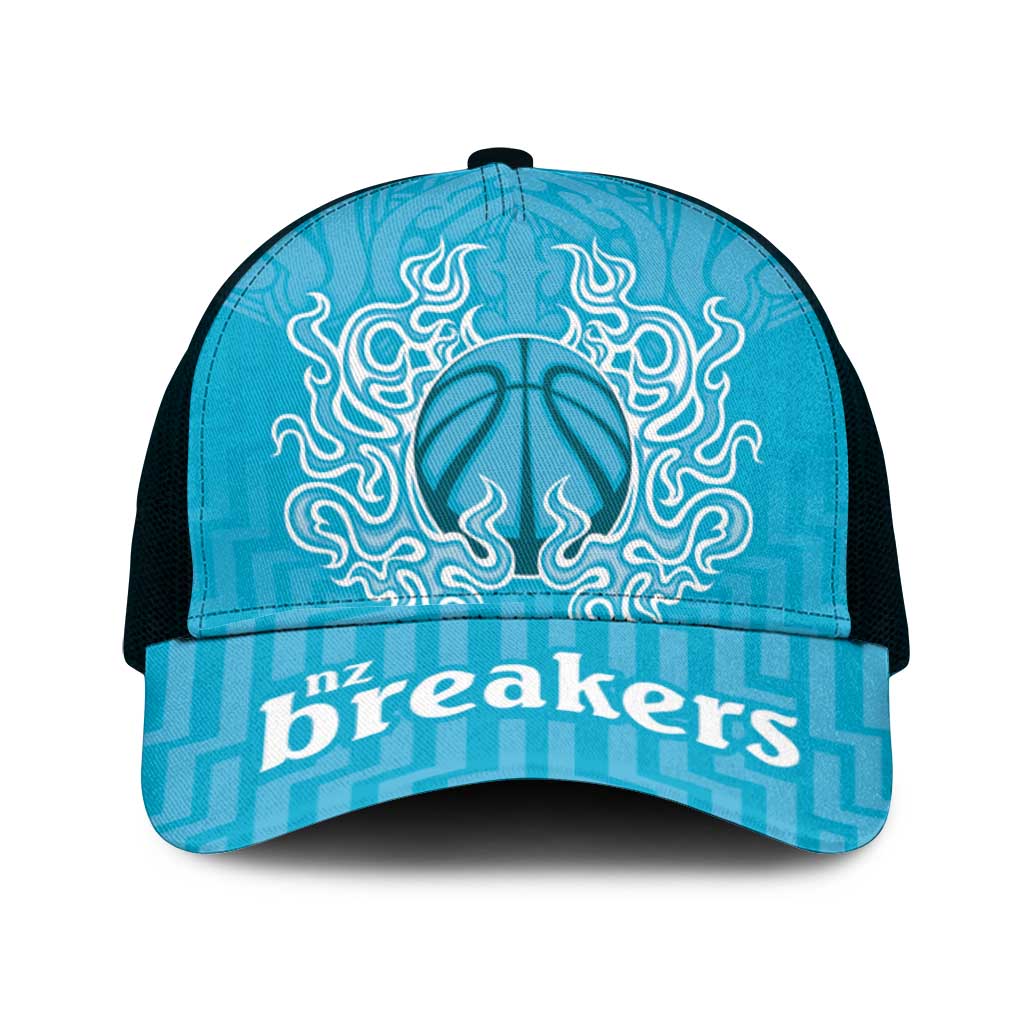 New Zealand Mesh Trucker Cap Fire Basketball Maori Tribal Sky Blue - Aussie Hoodie