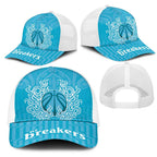 New Zealand Mesh Trucker Cap Fire Basketball Maori Tribal Sky Blue - Aussie Hoodie