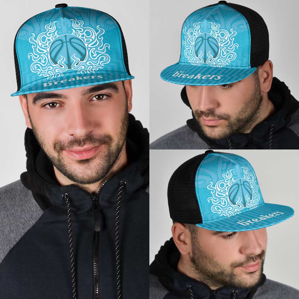 New Zealand Mesh Trucker Cap Fire Basketball Maori Tribal Sky Blue - Aussie Hoodie