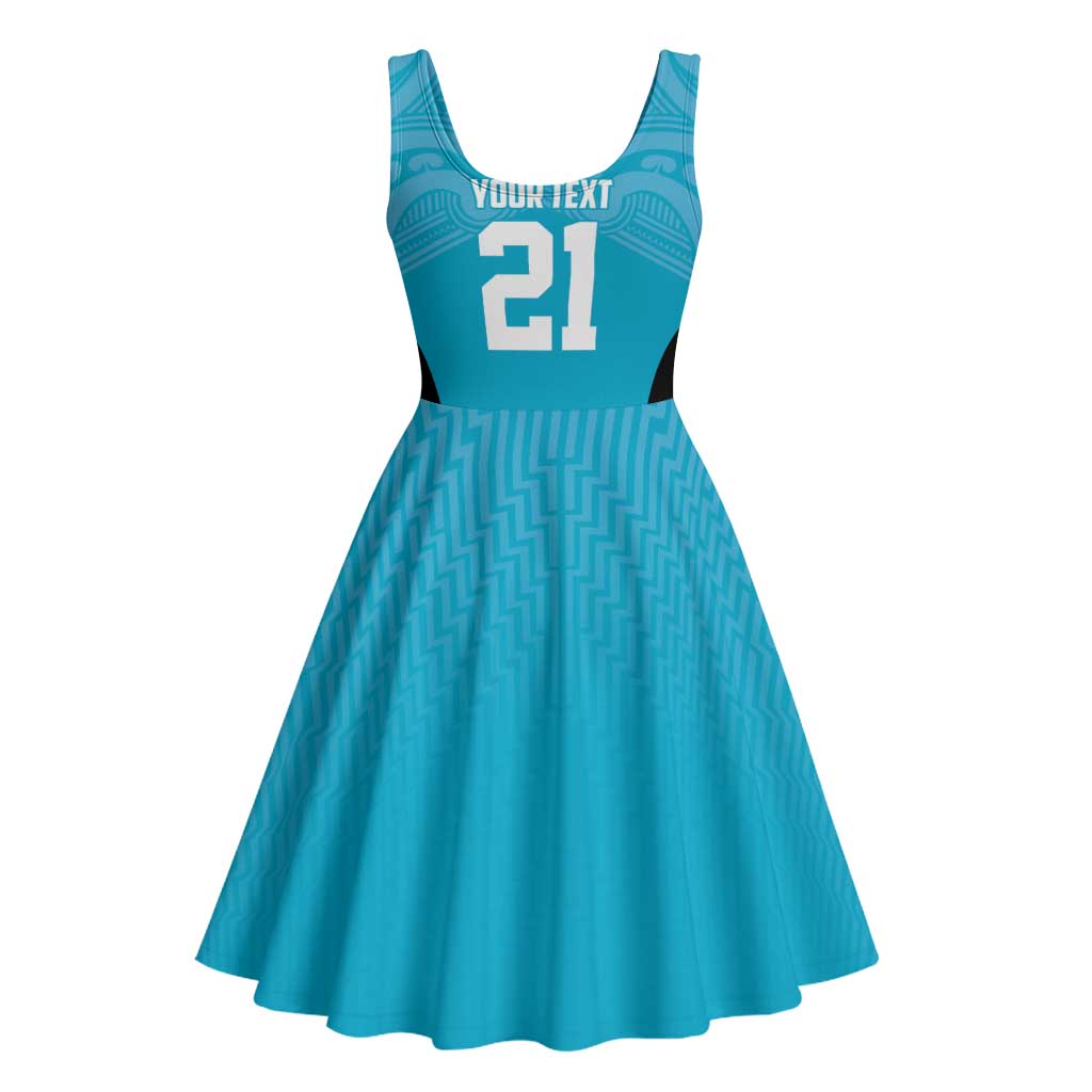 New Zealand Custom Midi Dress Fire Basketball Maori Tribal Sky Blue - Aussie Hoodie