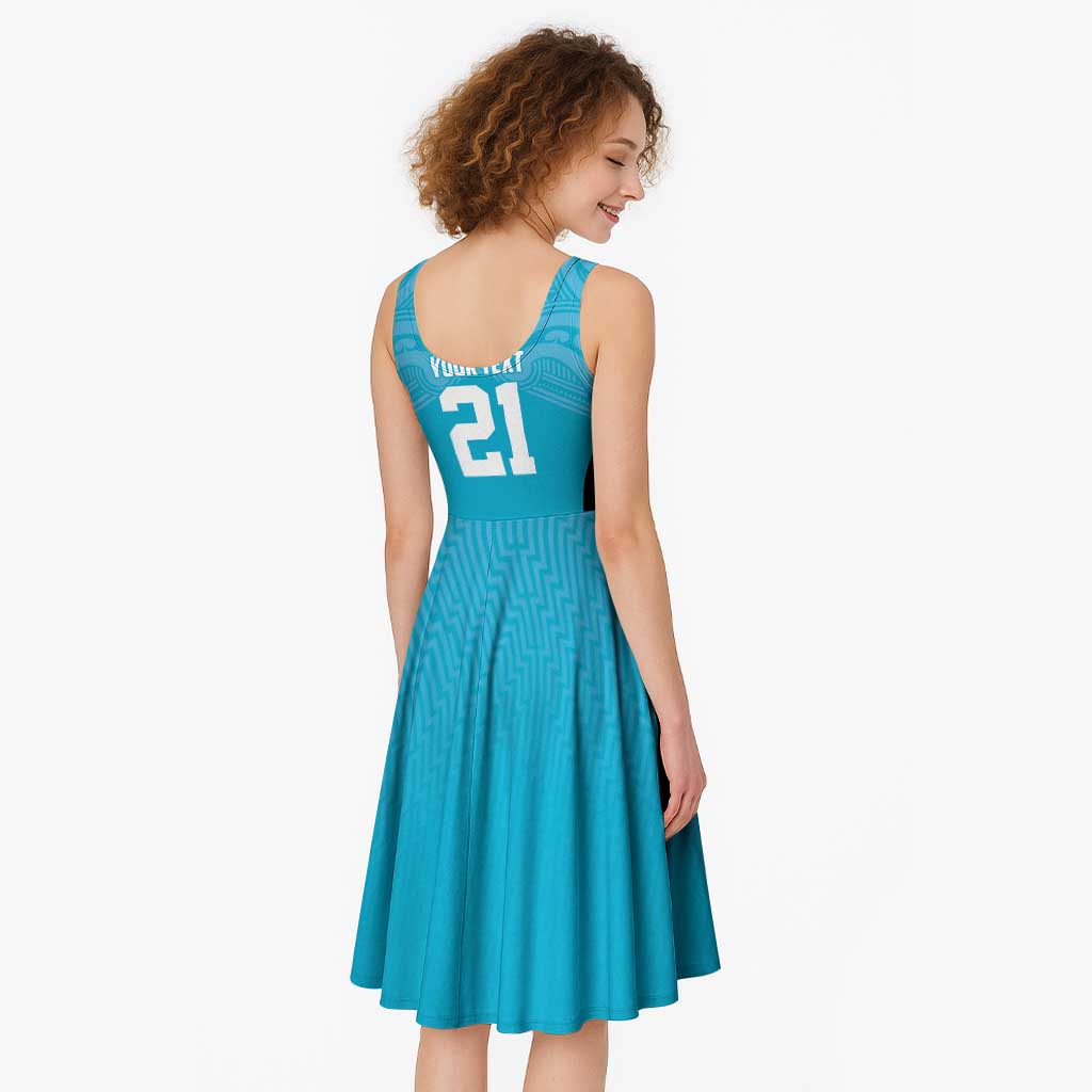 New Zealand Custom Midi Dress Fire Basketball Maori Tribal Sky Blue - Aussie Hoodie