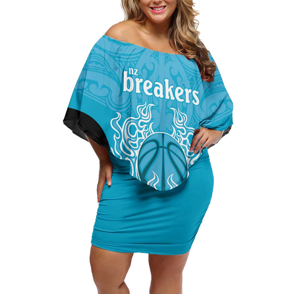 New Zealand Custom Off Shoulder Short Dress Fire Basketball Maori Tribal Sky Blue - Aussie Hoodie