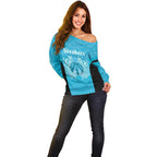 New Zealand Custom Off Shoulder Sweater Fire Basketball Maori Tribal Sky Blue - Aussie Hoodie