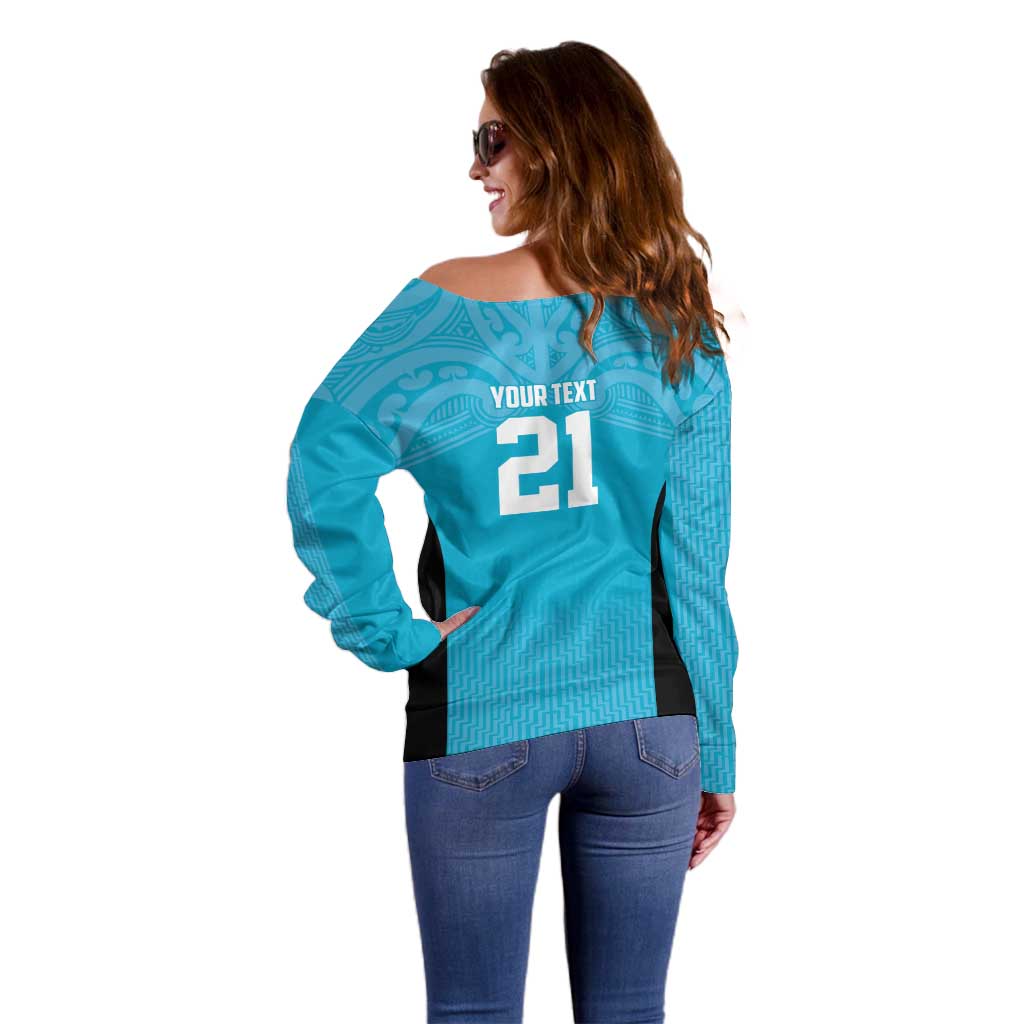 New Zealand Custom Off Shoulder Sweater Fire Basketball Maori Tribal Sky Blue - Aussie Hoodie