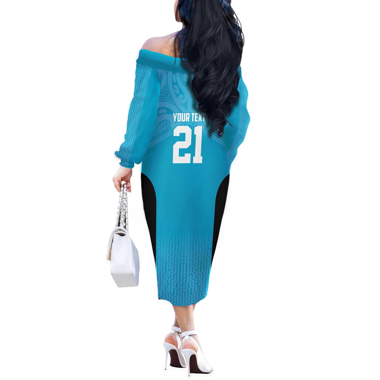 New Zealand Custom Off The Shoulder Long Sleeve Dress Fire Basketball Maori Tribal Sky Blue - Aussie Hoodie