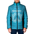 New Zealand Custom Padded Jacket Fire Basketball Maori Tribal Sky Blue - Aussie Hoodie