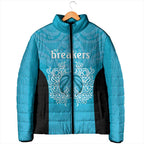 New Zealand Custom Padded Jacket Fire Basketball Maori Tribal Sky Blue - Aussie Hoodie