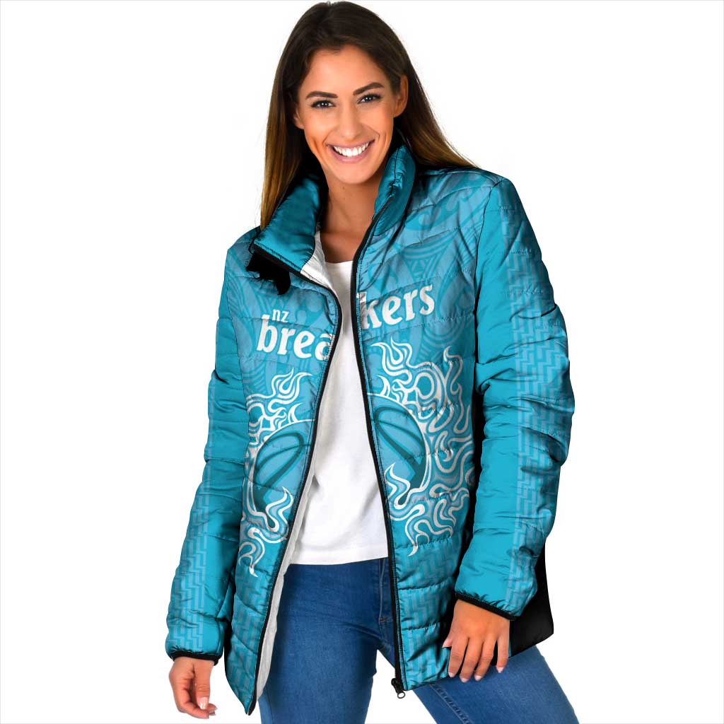 New Zealand Custom Padded Jacket Fire Basketball Maori Tribal Sky Blue - Aussie Hoodie
