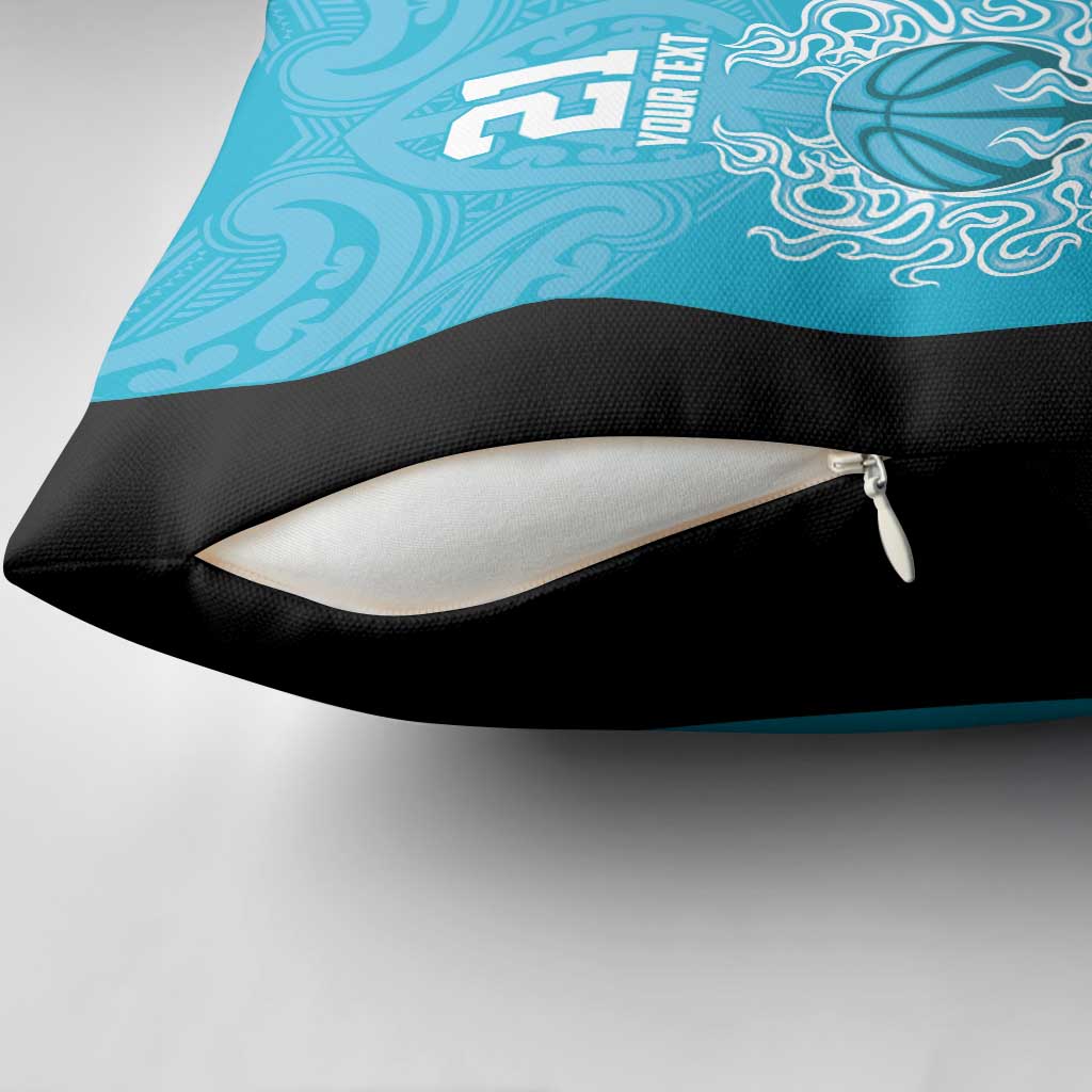New Zealand Custom Pillow Cover Fire Basketball Maori Tribal Sky Blue - Aussie Hoodie
