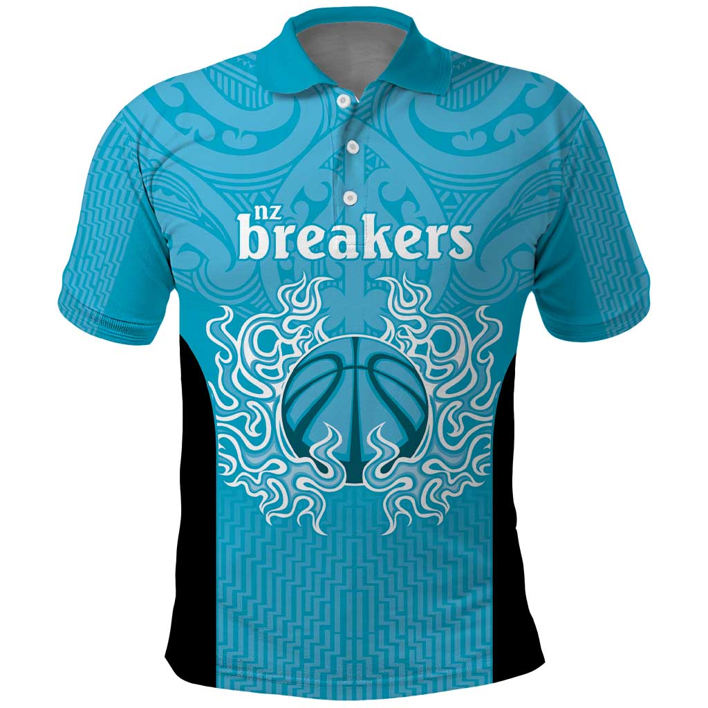 New Zealand Custom Polo Shirt Fire Basketball Maori Tribal Sky Blue - Aussie Hoodie