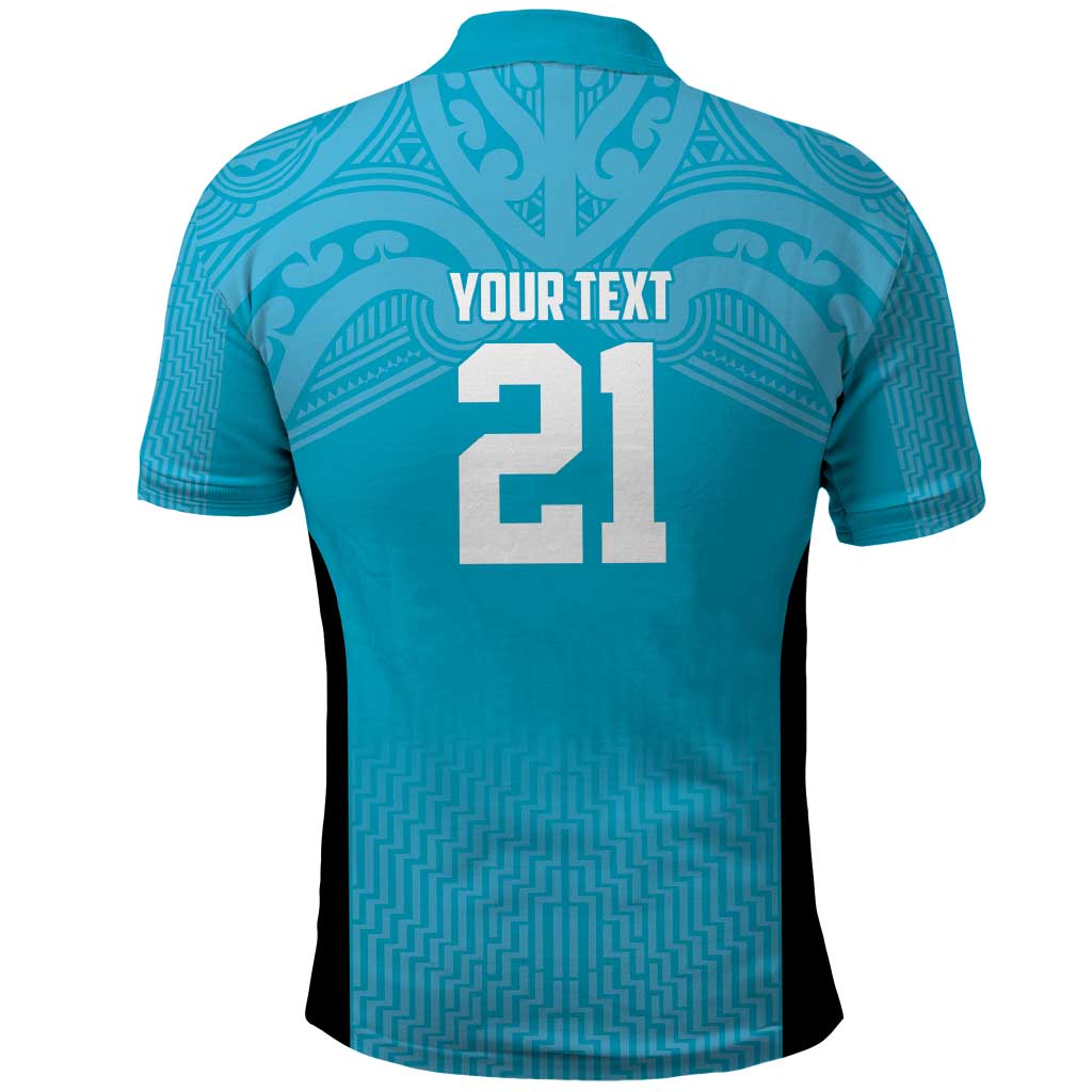 New Zealand Custom Polo Shirt Fire Basketball Maori Tribal Sky Blue - Aussie Hoodie