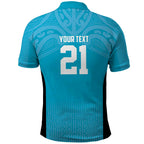 New Zealand Custom Polo Shirt Fire Basketball Maori Tribal Sky Blue - Aussie Hoodie