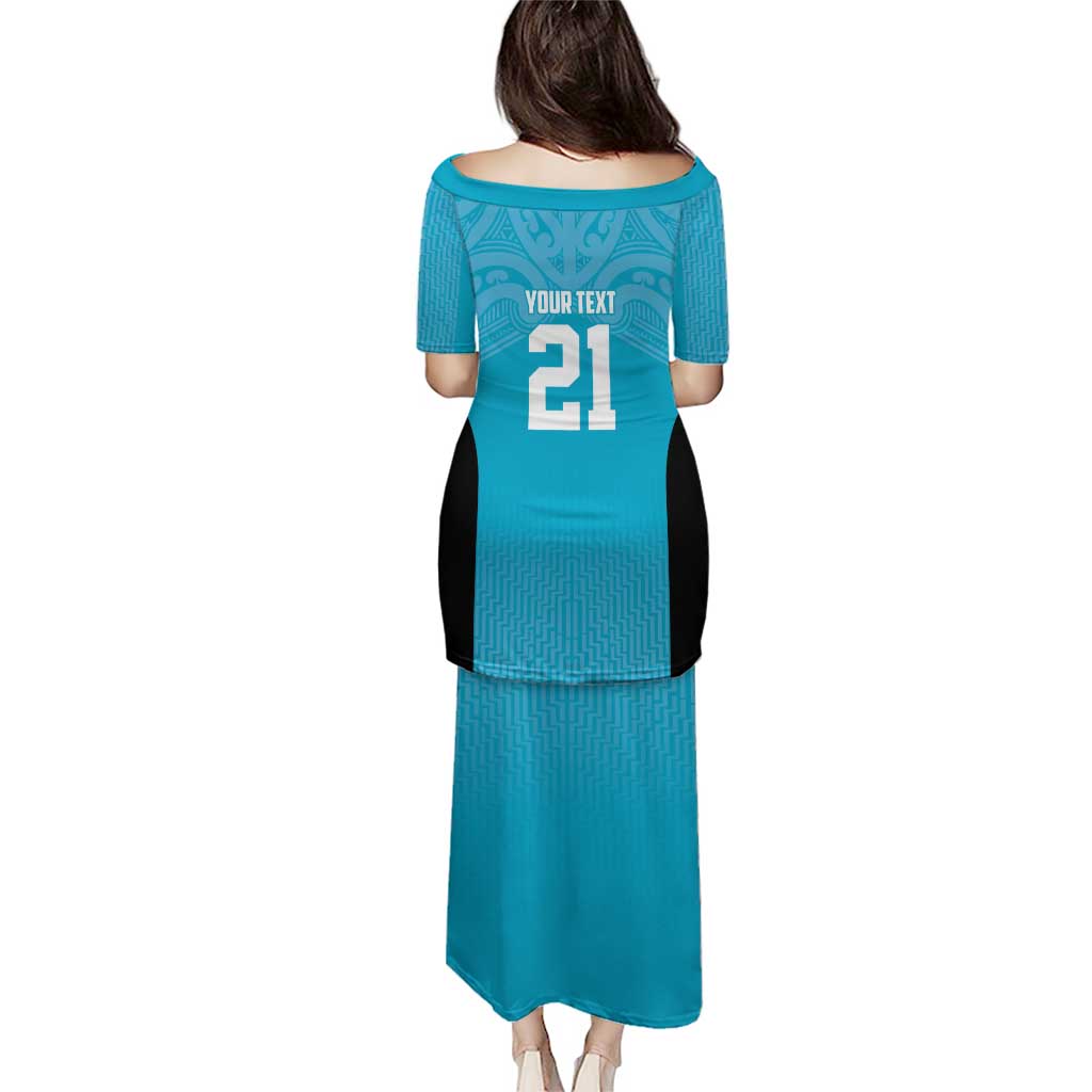 New Zealand Custom Puletasi Fire Basketball Maori Tribal Sky Blue - Aussie Hoodie