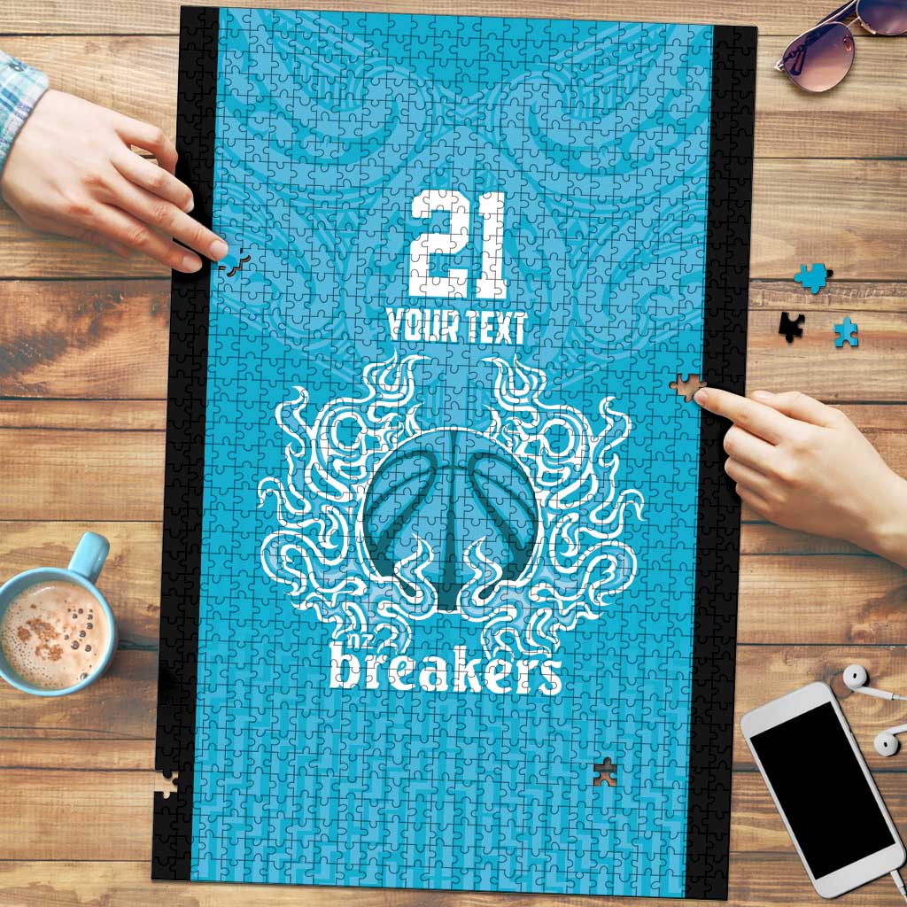 New Zealand Custom Puzzle Fire Basketball Maori Tribal Sky Blue - Aussie Hoodie