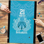 New Zealand Custom Puzzle Fire Basketball Maori Tribal Sky Blue - Aussie Hoodie