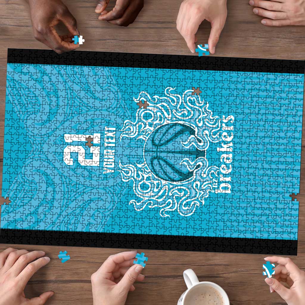 New Zealand Custom Puzzle Fire Basketball Maori Tribal Sky Blue - Aussie Hoodie