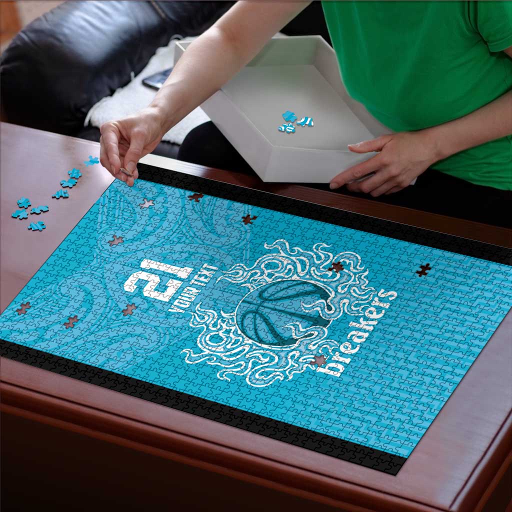 New Zealand Custom Puzzle Fire Basketball Maori Tribal Sky Blue - Aussie Hoodie