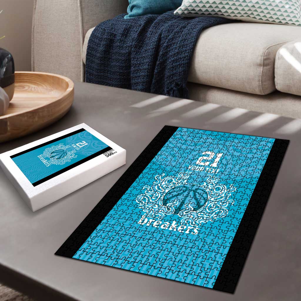New Zealand Custom Puzzle Fire Basketball Maori Tribal Sky Blue - Aussie Hoodie