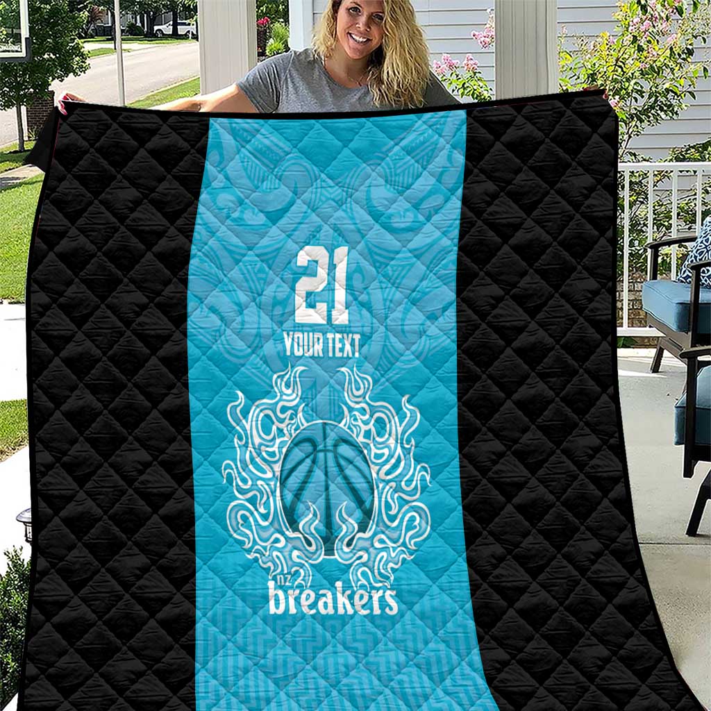 New Zealand Custom Quilt Fire Basketball Maori Tribal Sky Blue - Aussie Hoodie