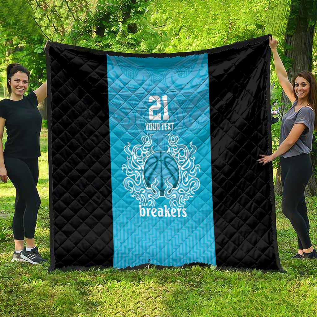New Zealand Custom Quilt Fire Basketball Maori Tribal Sky Blue - Aussie Hoodie