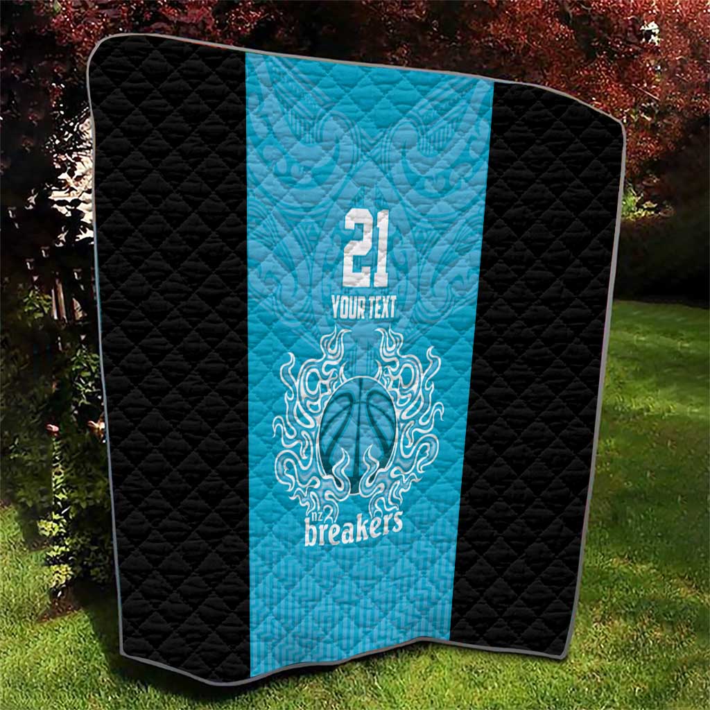 New Zealand Custom Quilt Fire Basketball Maori Tribal Sky Blue - Aussie Hoodie