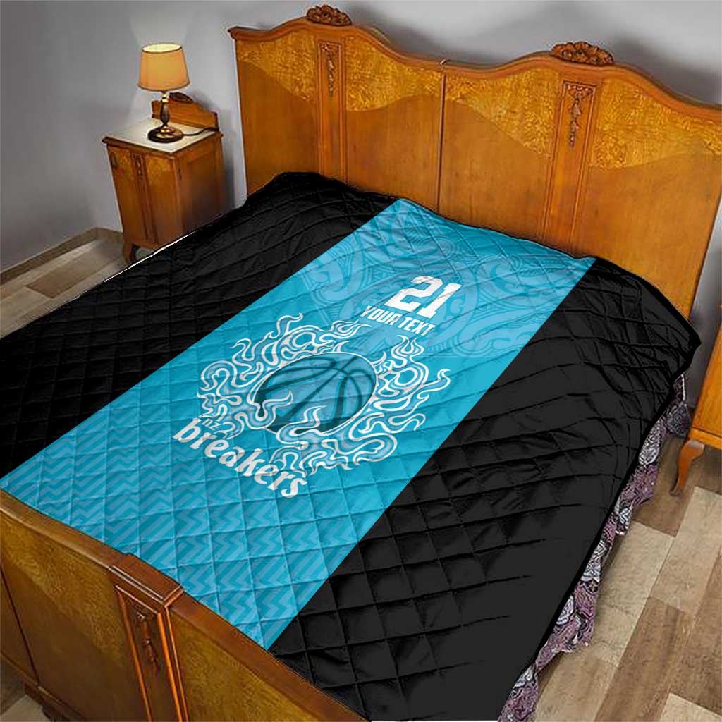 New Zealand Custom Quilt Fire Basketball Maori Tribal Sky Blue - Aussie Hoodie