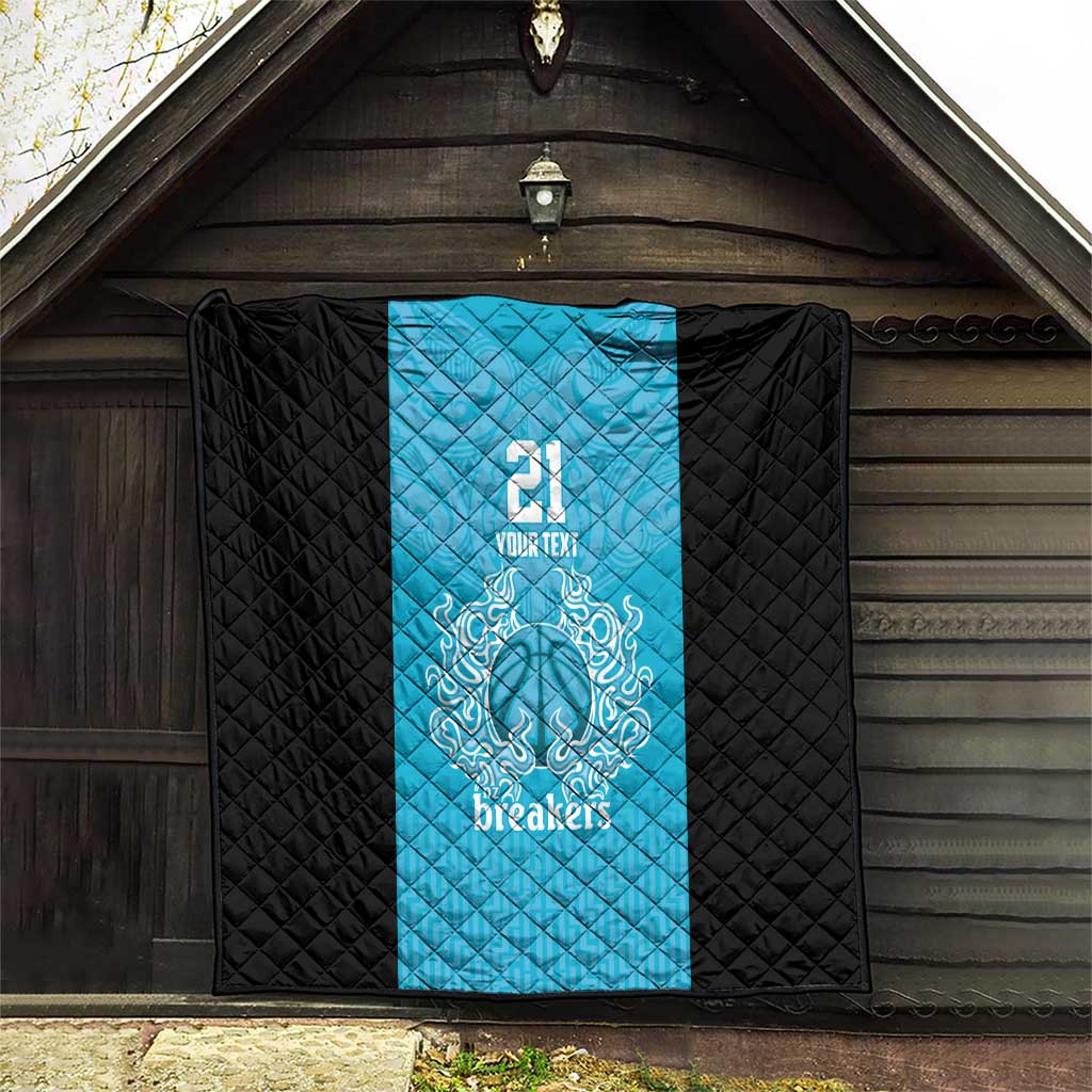 New Zealand Custom Quilt Fire Basketball Maori Tribal Sky Blue - Aussie Hoodie