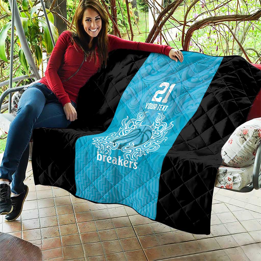New Zealand Custom Quilt Fire Basketball Maori Tribal Sky Blue - Aussie Hoodie