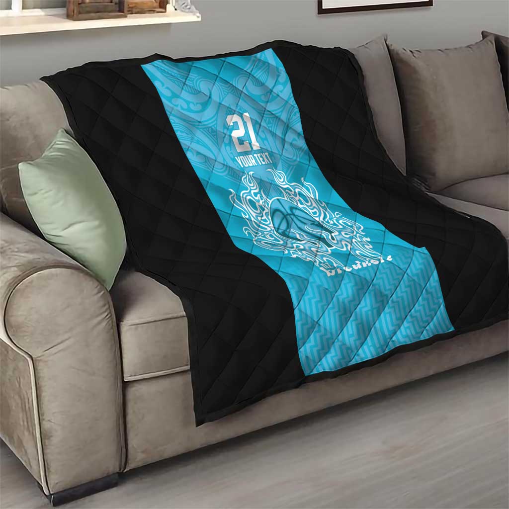 New Zealand Custom Quilt Fire Basketball Maori Tribal Sky Blue - Aussie Hoodie