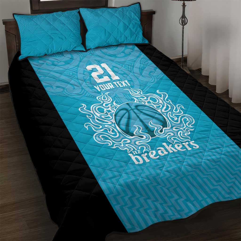 New Zealand Custom Quilt Bed Set Fire Basketball Maori Tribal Sky Blue - Aussie Hoodie
