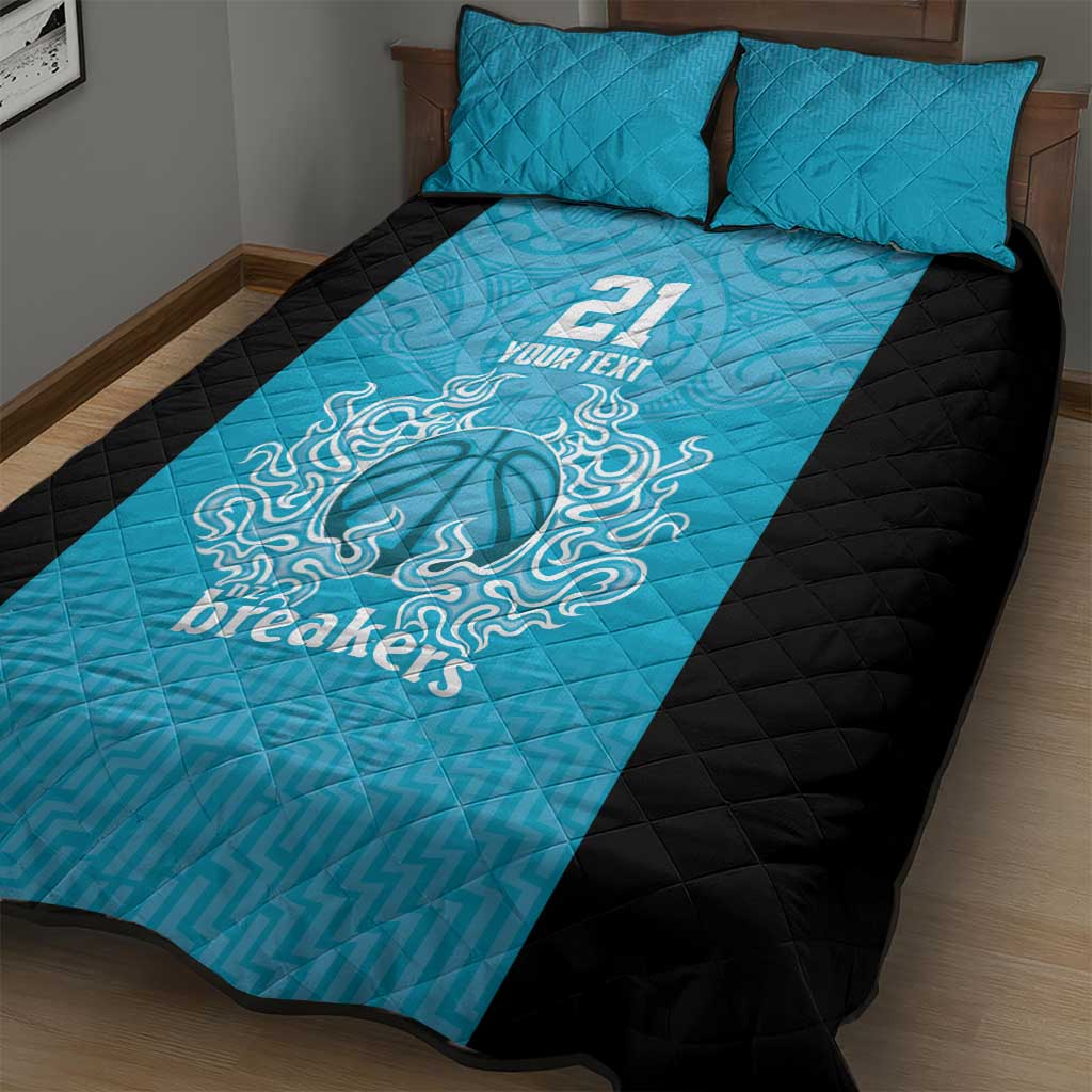 New Zealand Custom Quilt Bed Set Fire Basketball Maori Tribal Sky Blue - Aussie Hoodie