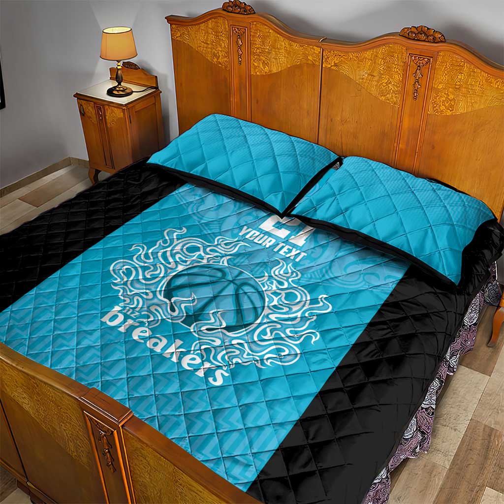New Zealand Custom Quilt Bed Set Fire Basketball Maori Tribal Sky Blue - Aussie Hoodie